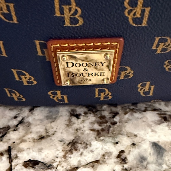 Dooney & Bourke Blue Monogram Backpack with Tan Details - Picture 4 of 5